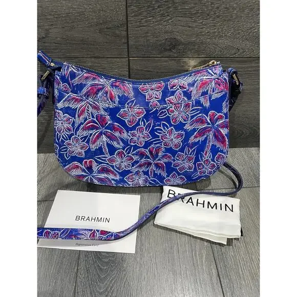 BRAHMIN Shayna Torrone Tropical Floral Palm Tree Leather Purse Bag B000499